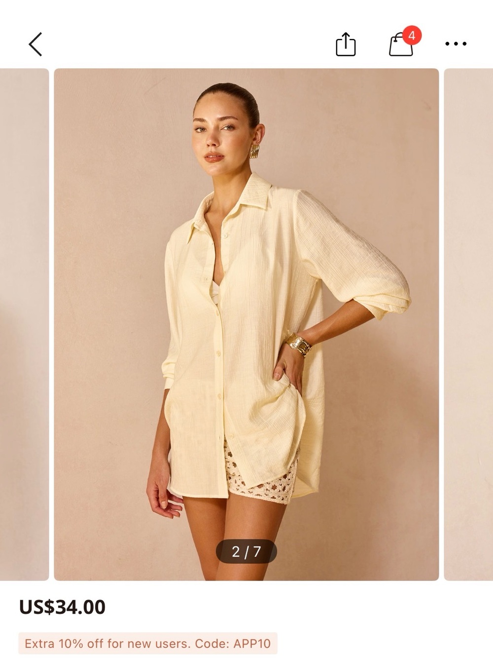 Commense Light Yellow Button-Front Swim Coverup Shirt